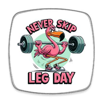 Jour des jambes Flamingo Leg Workout Cadeau de gymnastique drôle - Magnet carré - blanc - Devant