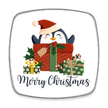 Joyeux Noël - Pingouin de Noël - Magnet carré - blanc - Devant