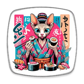 Sushi Sphynx Katze Maki Kimono Geschenk - Viereckiger Kühlschrankmagnet - Weiß - Vorne