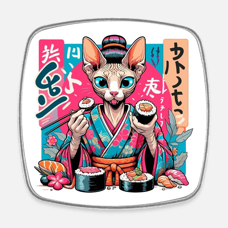 Sushi Sphynx Katze Maki Kimono Geschenk - Viereckiger Kühlschrankmagnet - Weiß