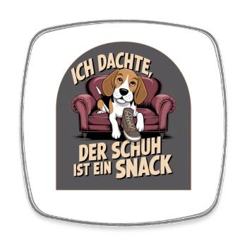 Beagle Ich dachte der Schuh ist ein Snack Hund - Viereckiger Kühlschrankmagnet - Weiß - Vorne