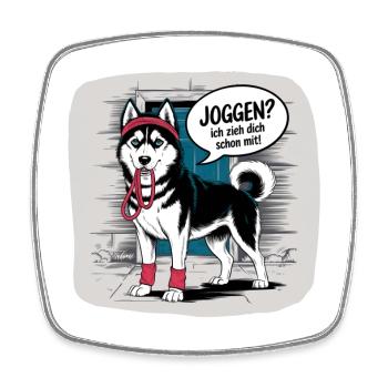 Husky jogging? I'll pull you with dog love - Square fridge magnet - white - Front