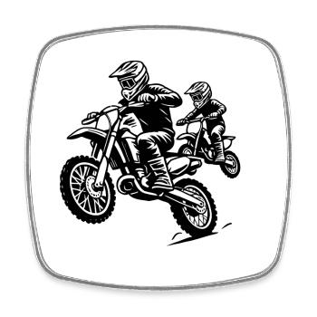 Motocross Family Ride - Father and Child Design - Square fridge magnet - white - Front