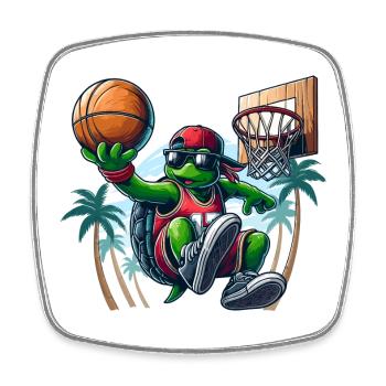 Basketball Schildkröte Dunking cool Geschenk - Viereckiger Kühlschrankmagnet - Weiß - Vorne