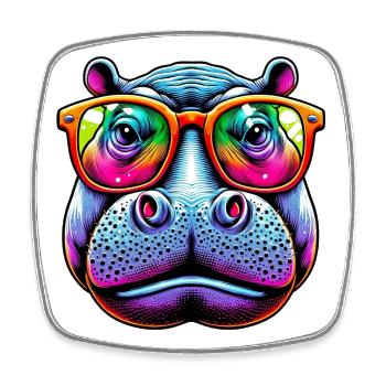Hippopotame avec lunettes de soleil - Magnet carré - blanc - Devant