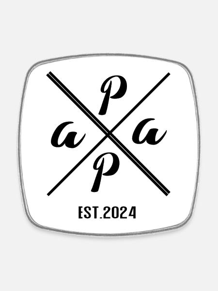 Papa Established 2024 – Minimalist Gift Design - Square fridge magnet - white