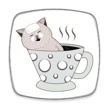Kitten Relaxing in a Steaming Polkadot Teacup - Square fridge magnet - white - Front