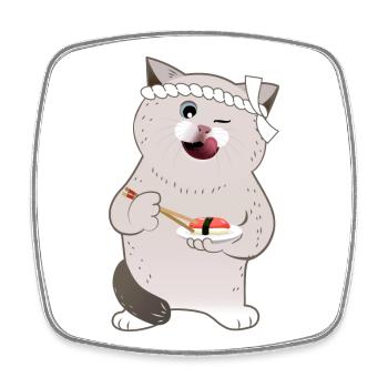 Chat potelé mignon tenant des sushis - Magnet carré - blanc - Devant