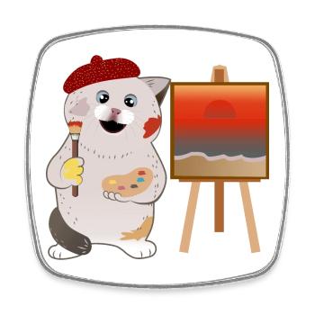 Mignon chat peintre - Magnet carré - blanc - Devant