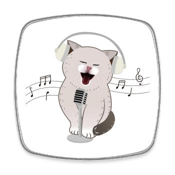 Süße Katze singt mit Kopfhörern und Mikrofon - Viereckiger Kühlschrankmagnet - Weiß - Vorne