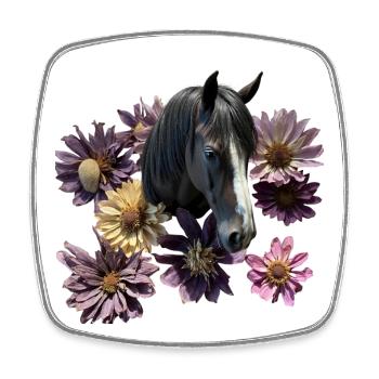 Pferdekopf Flower - Viereckiger Kühlschrankmagnet - Weiß - Vorne