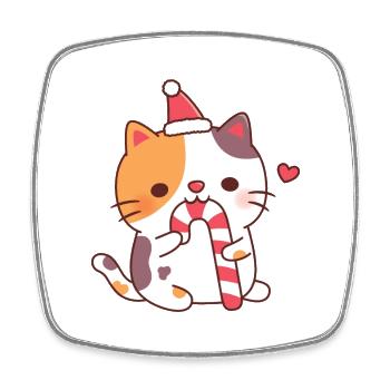 Cute Calico Cat Munching On Candy Cane - Square fridge magnet - white - Front