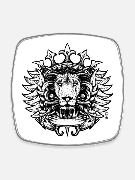 Lion Roi - Magnet carré - blanc