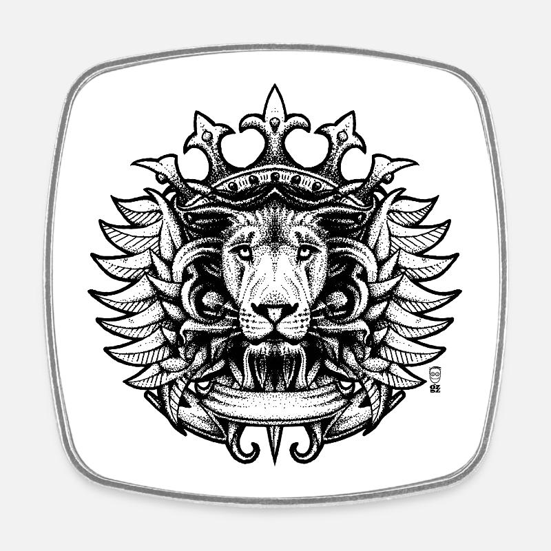 Lion Roi - Magnet carré - blanc