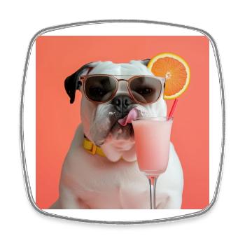 Chilliger Bulldog-Cocktail - Viereckiger Kühlschrankmagnet - Weiß - Vorne