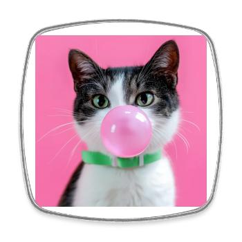 Bubblegum Cat: Cute & Naughty - Square fridge magnet - white - Front