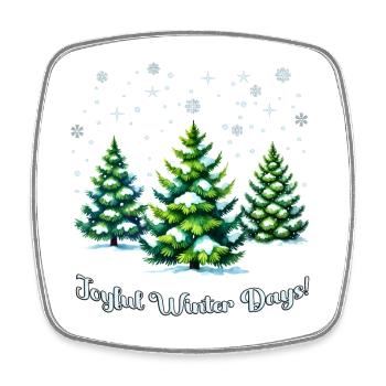Joyeuses journées d’hiver – Arbres de Noël, neige et étoiles - Magnet carré - blanc - Devant