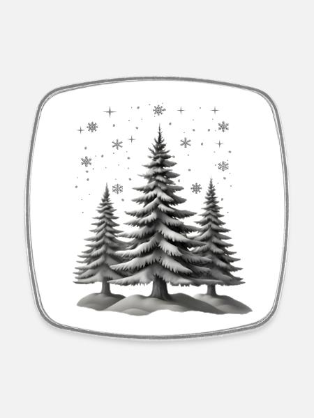 Christmas trees, snowflakes and stars - Square fridge magnet - white
