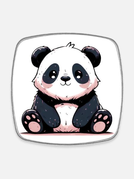Panda - Magnet carré - blanc