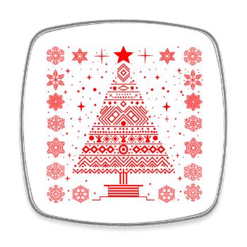 Ugly Xmas: Geometrisches Weihnachtsdesign Rot - Viereckiger Kühlschrankmagnet - Weiß - Vorne