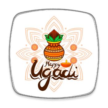 Happy Ugadi - Celebrate the new beginning with joy - Square fridge magnet - white - Front
