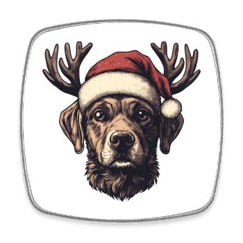 Chien avec chapeau de Noël et bois de Noël - Magnet carré - blanc - Devant