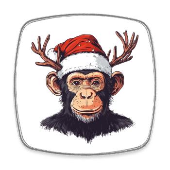 Affe mit Weihnachtsmütze und Geweih Weihnachten - Viereckiger Kühlschrankmagnet - Weiß - Vorne