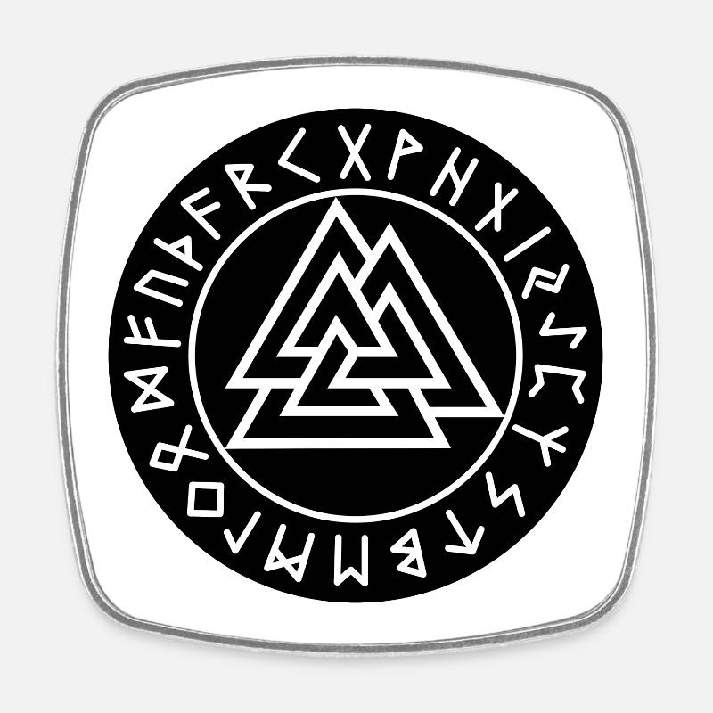 Cercle runique noir de Valknut - Magnet carré - blanc