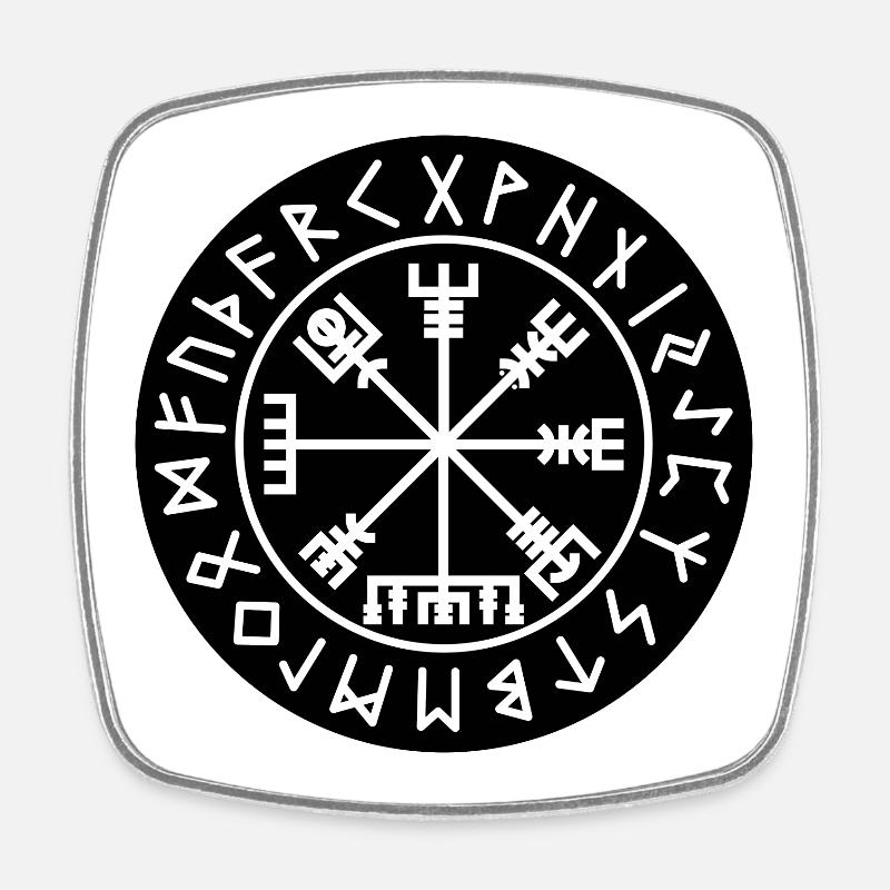 Cercle de runes noires de Vegvisir - Magnet carré - blanc