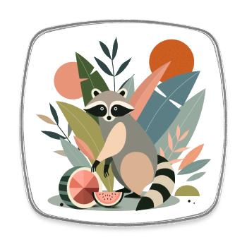 Raccoon with tropical plants and melons - Square fridge magnet - white - Front