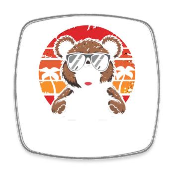 Cute Bear with Sunglasses Sunset Design - Square fridge magnet - white - Front