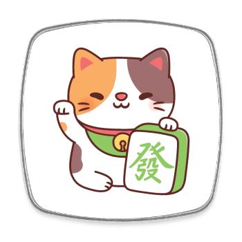 Mignon chat calicot chanceux avec tuile de mahjong drôle - Magnet carré - blanc - Devant