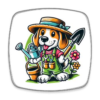 Jardinier Beagle - Magnet carré - blanc - Devant