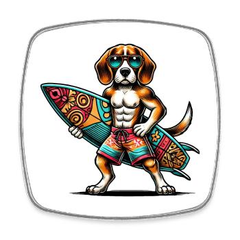 Beagle Surfer - Viereckiger Kühlschrankmagnet - Weiß - Vorne
