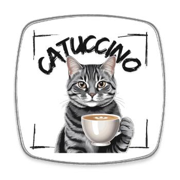 Catuccino Cat with cup of coffee - Square fridge magnet - white - Front