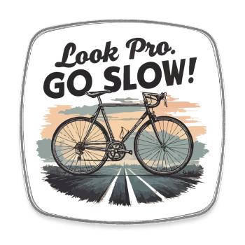 Vélo vintage Look Pro Go Slow - Magnet carré - blanc - Devant