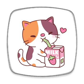 Cute Calico Cat Loves Drinking Strawberry Milk - Square fridge magnet - white - Front
