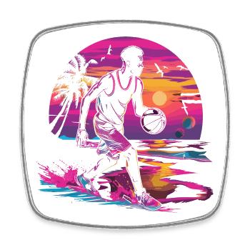 Basketball Synthwave - Square fridge magnet - white - Front