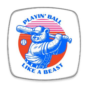 Ours de baseball de style rétro - Magnet carré - blanc - Devant
