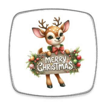 Rentier mit Merry Christmas Schild - Viereckiger Kühlschrankmagnet - Weiß - Vorne