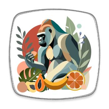 Fier gorille avec banane en environnement tropical - Magnet carré - blanc - Devant