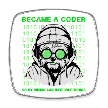 Devenu codeur – Hacker Dog Binary Look - Magnet carré - blanc - Devant