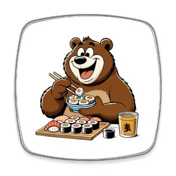 Sushi Bear Happy Maki Gift - Square fridge magnet - white - Front