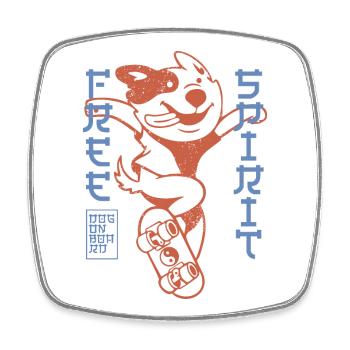 Chien patineur – Style de rue japonais - Magnet carré - blanc - Devant