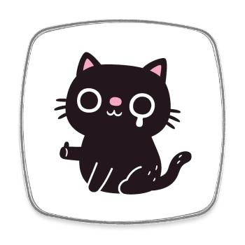 Chat noir triste sourire pouces vers le haut drôle - Magnet carré - blanc - Devant