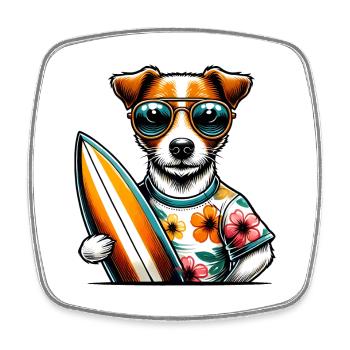 Jack Russel Terrier Surfeur - Magnet carré - blanc - Devant
