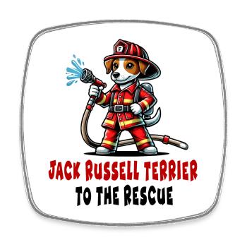 Jack Russell Terrier Feuerwehrmann - Viereckiger Kühlschrankmagnet - Weiß - Vorne