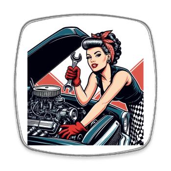 Rockabilly Werkstatt Auto Reparatur Retro Geschenk - Viereckiger Kühlschrankmagnet - Weiß - Vorne