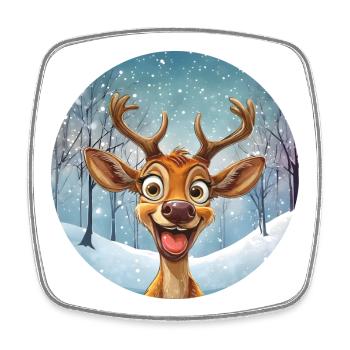 Fröhliches Winterrentier im Winterwald - Viereckiger Kühlschrankmagnet - Weiß - Vorne