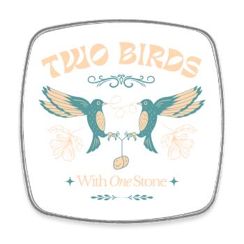 Two Birds with One Stone – Vintage Vogelmotiv - Viereckiger Kühlschrankmagnet - Weiß - Vorne